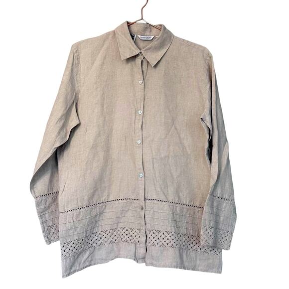 Richard Malcolm Irish Linen Lace Trim Button Down - Large - Picture 1 of 5